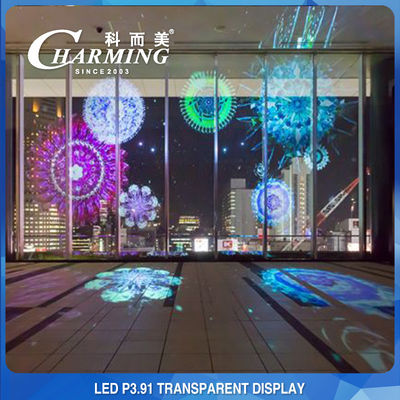 شاشة عرض زجاجية شفافة RGB P3.91 ، شاشة LED جدارية زجاجية بحجم 500 × 1000 مم