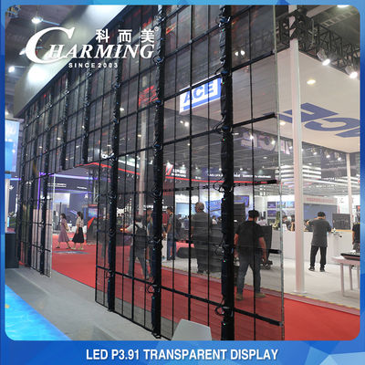 مركز تسوق إعلان P3.91 شفاف LED جدار فيديو 4K داخلي