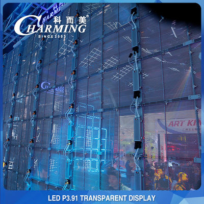 مركز تسوق إعلان P3.91 شفاف LED جدار فيديو 4K داخلي