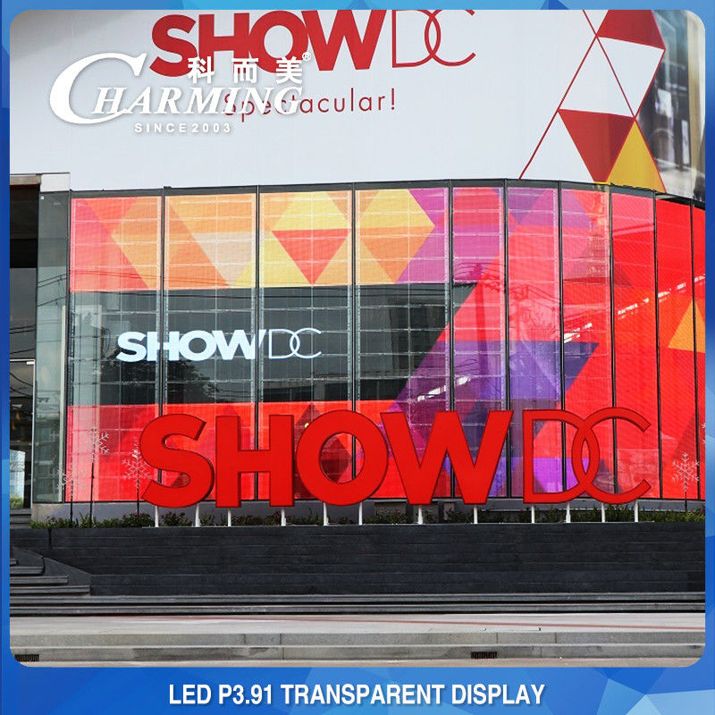 مركز تسوق إعلان P3.91 شفاف LED جدار فيديو 4K داخلي