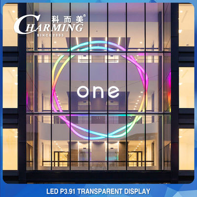 شاشة عرض زجاجية شفافة RGB P3.91 ، شاشة LED جدارية زجاجية بحجم 500 × 1000 مم