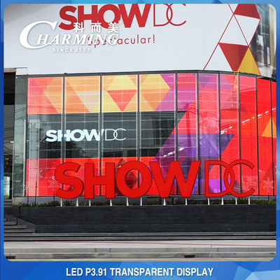 مركز تسوق إعلان P3.91 شفاف LED جدار فيديو 4K داخلي